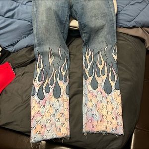 Levi’s 505 straight customized fire jeans